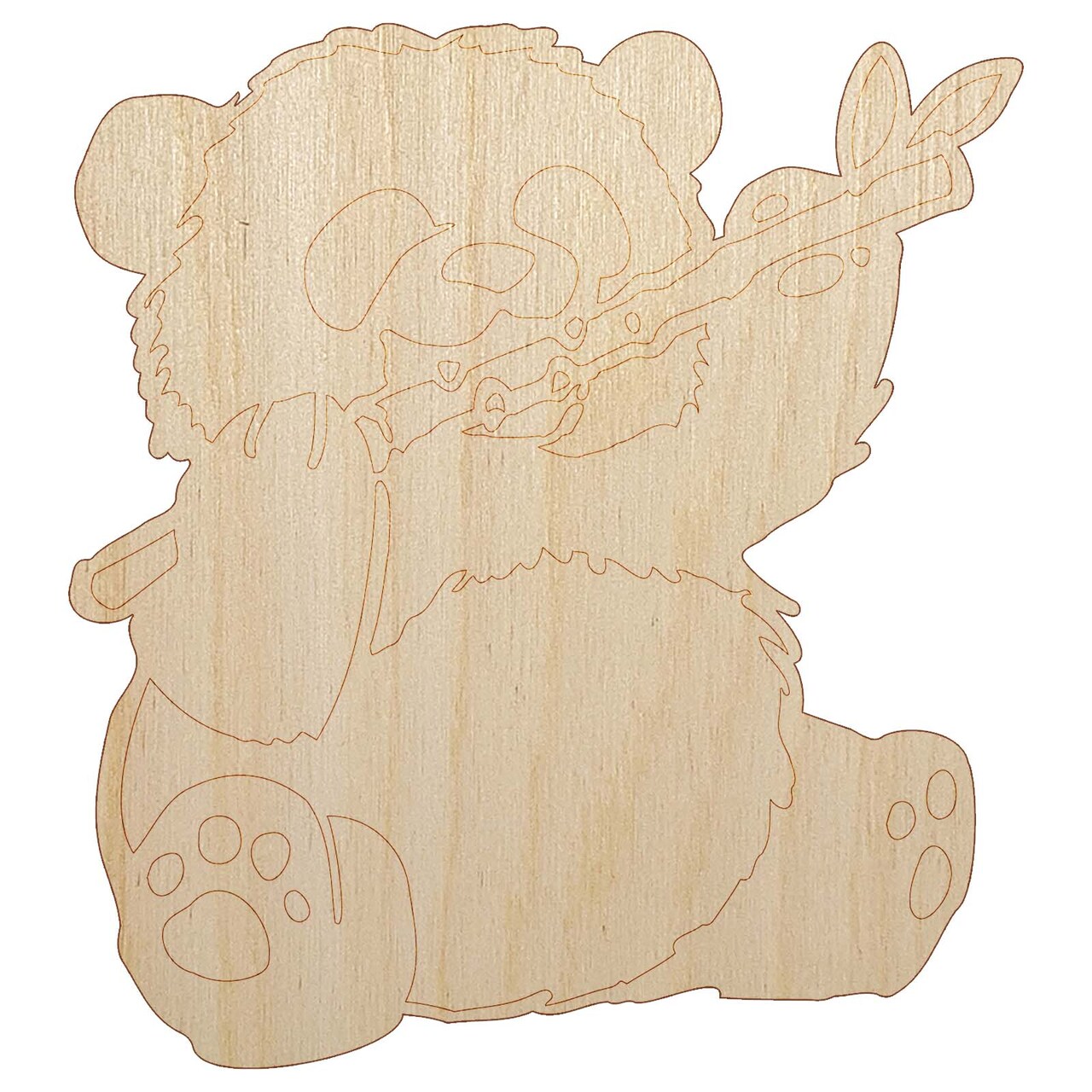 Baby Panda Bear Eating Bamboo Unfinished Wood Shape Piece Cutout for DIY Craft Projects
